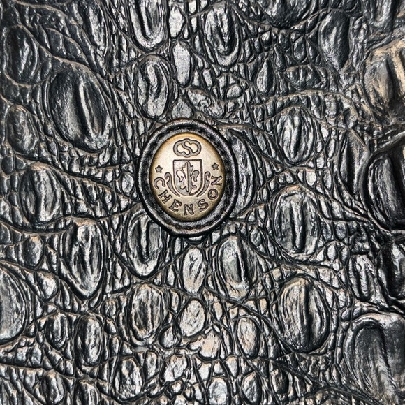 CHENSON Black Croc Pattern Faux Leather Doctor‎ Satchel Purse Bag Brass Trim - Picture 3 of 16